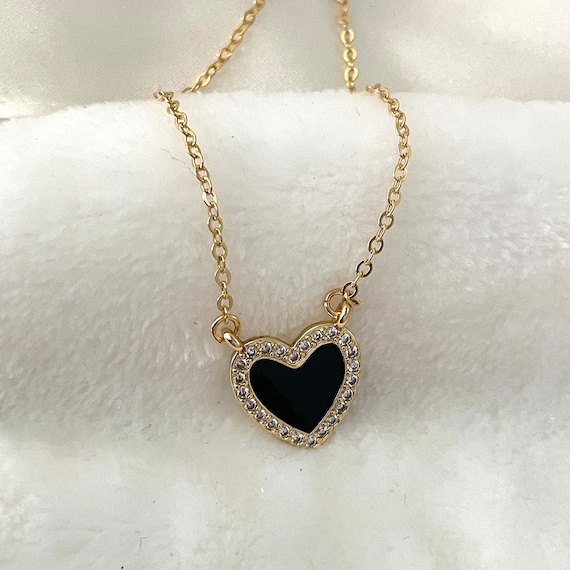 Black Heart Necklace: 18k Gold Plated Charm With Zirconia - Etsy