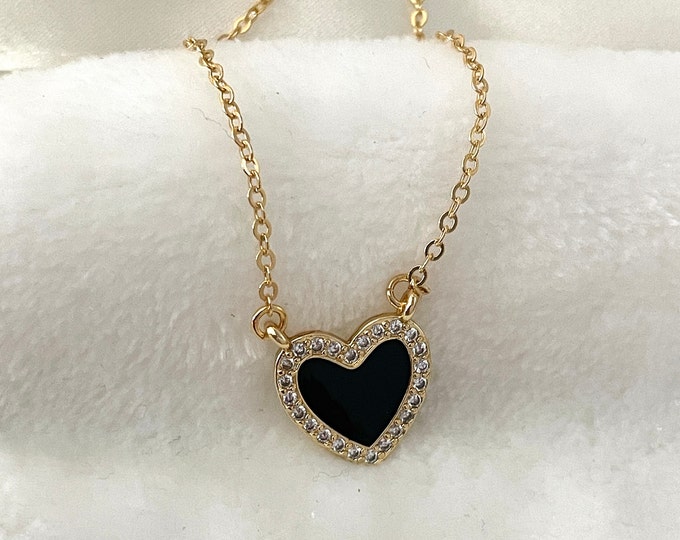 Black heart necklace, small black heart necklace, Tiny heart necklace, black heart charm, valentines necklace, dainty heart necklace.