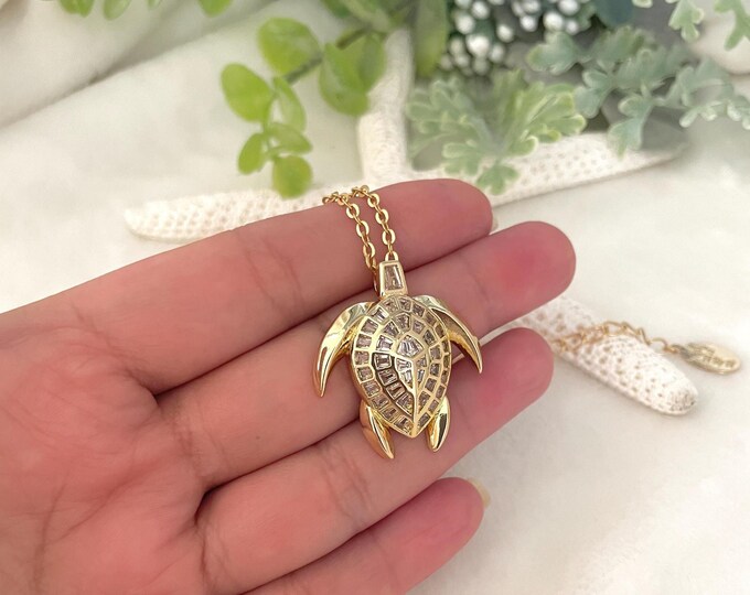 Gold turtle necklace, sea turtle necklace, turtle charm, gold charm necklace, ocean charm necklace, simple gold necklace, turtle gifts