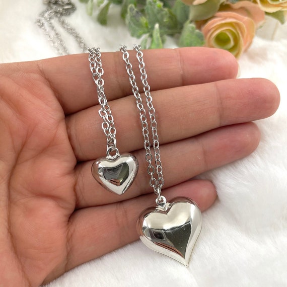 Silver puffed on sale heart necklace
