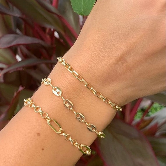 Puffed Bracelet Puff Mariner Link Chain 