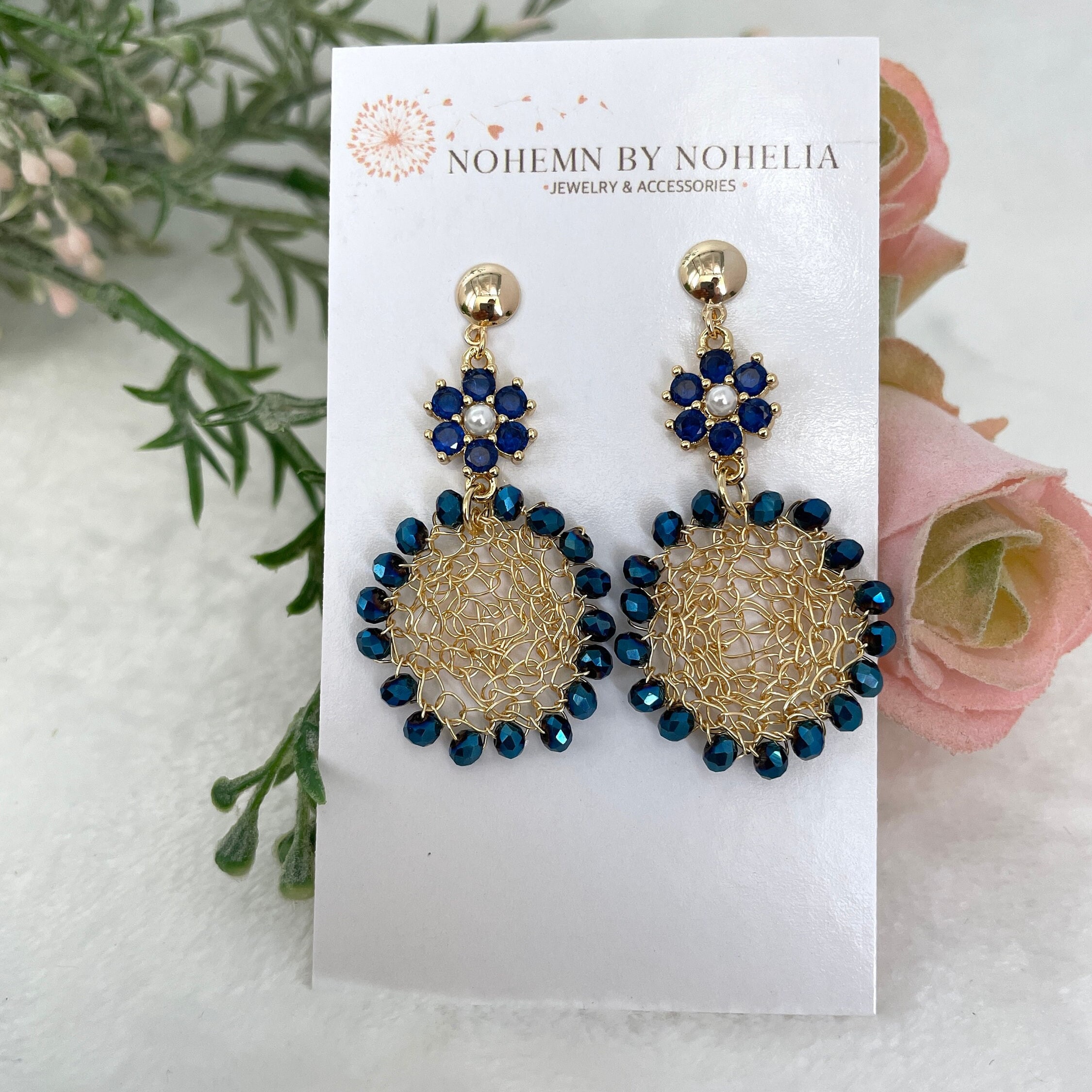 Navy blue dangle earrings discount