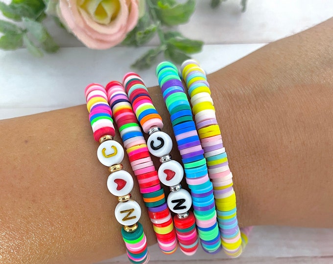 Custom Heishi Beaded Bracelet, Heishi Bracelet, Matching Bracelets, Vinyl Heishi Beads, customized bracelet, stacking bracelets