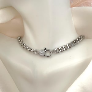 Kubanischer Choker, silberne kubanische Kettenhalskette, kubanische Gliederkettenhalskette, dicke Silberkettenhalskette, elegante Choker, Silberhalskette