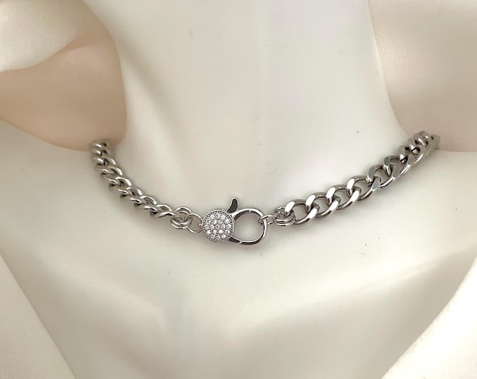 Cuban choker, silver Cuban chain necklace, cuban link chain necklace, thick silver chain necklace, elegant choker, silver choker necklace
