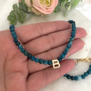 Birthstone Gem with Initial Necklace, Aquamarine Gold Necklace, Personalized Initial Birthstone Necklace, Initial Necklace With Stones