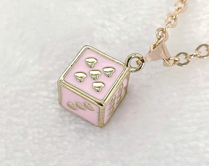 Dice necklace, cute die dice charm necklace, gamblers gift, cube necklace, good luck necklace, delicate necklace, layered delicate necklace