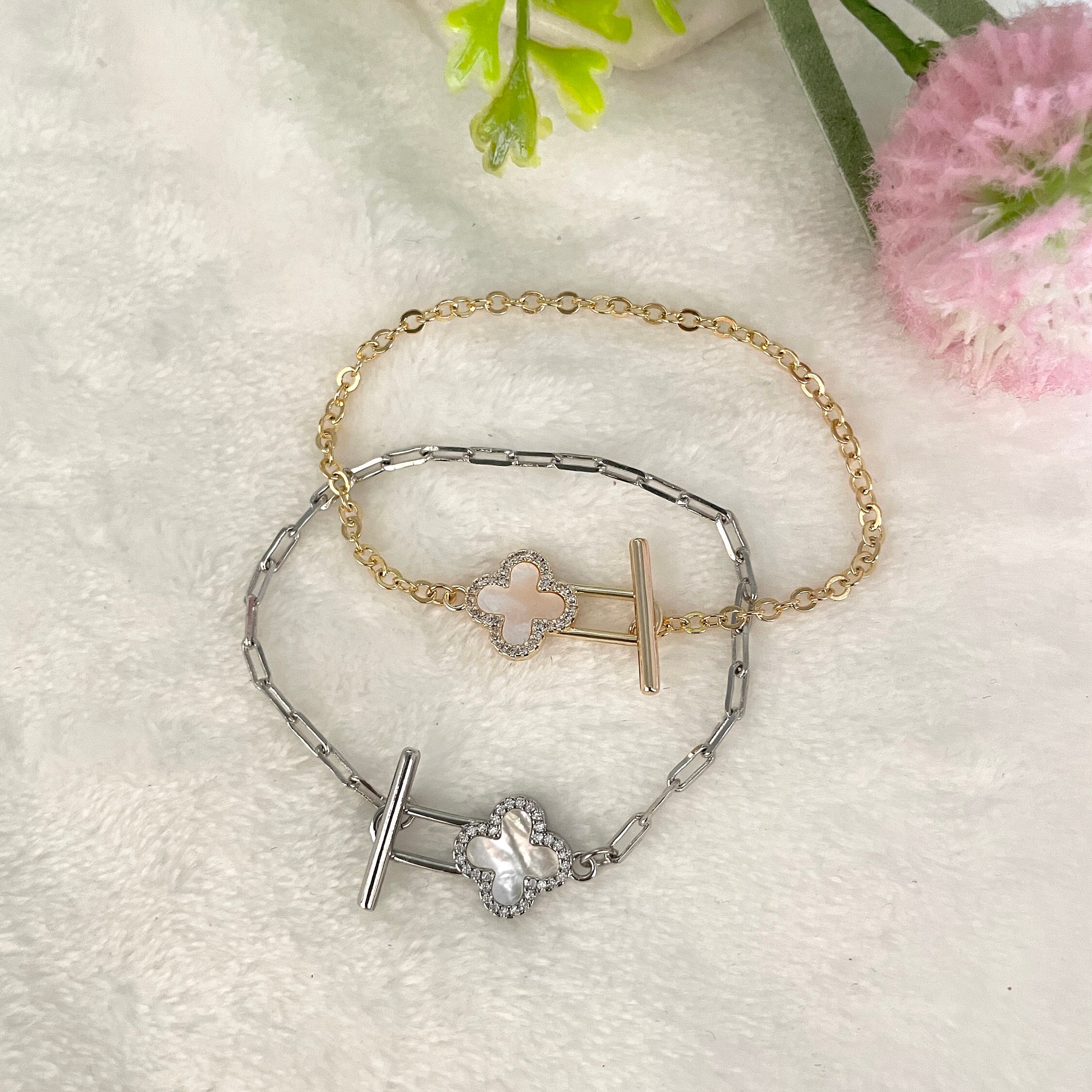 Pearl Clover CZ Bangle