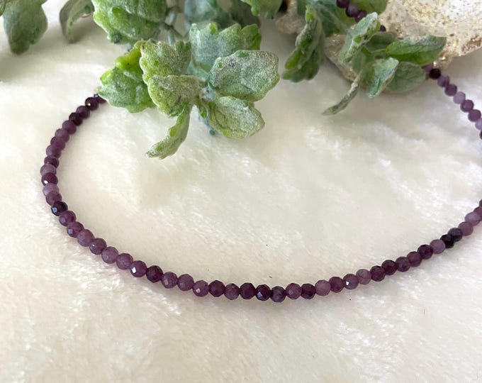 Faceted Amethyst Bead Necklace, Dainty Purple Gemstone Choker, Minimalist Gold Plated Stone Choker
