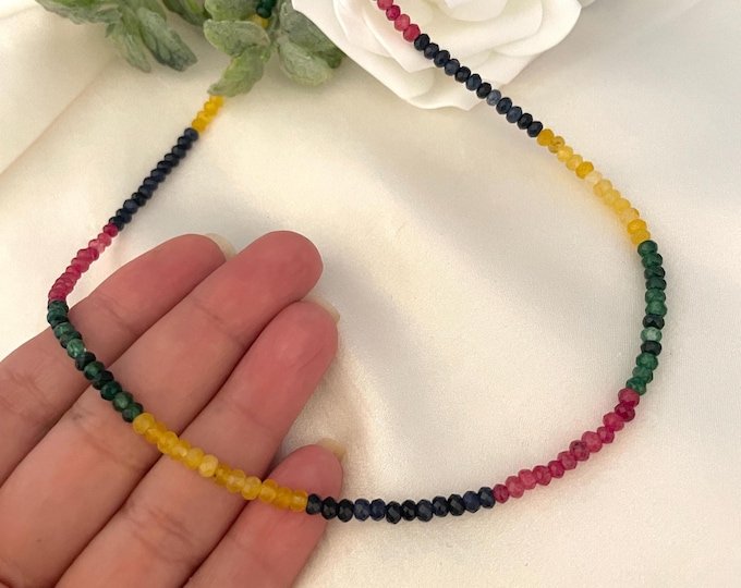 Dainty Agate Gemstone Necklace, Rainbow Gemstones, Colorful Natural Beads