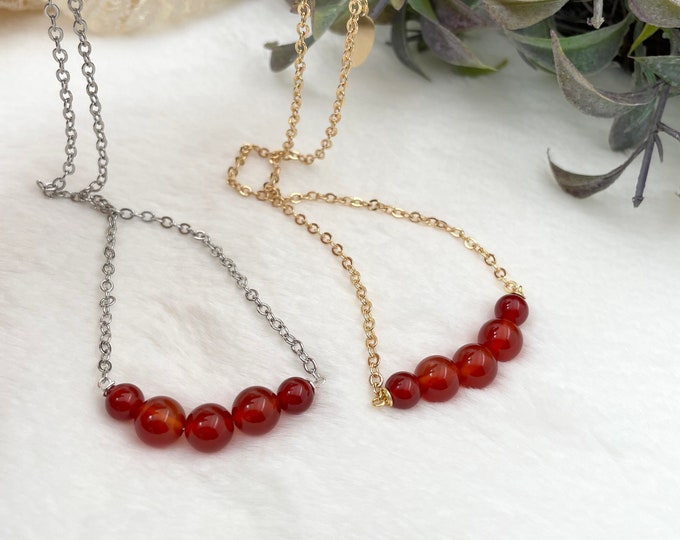 Carnelian necklace, Carnelian choker, Carnelian bead necklace, dainty gemstone necklace, gemstone bar necklace, birthstone necklace for mom