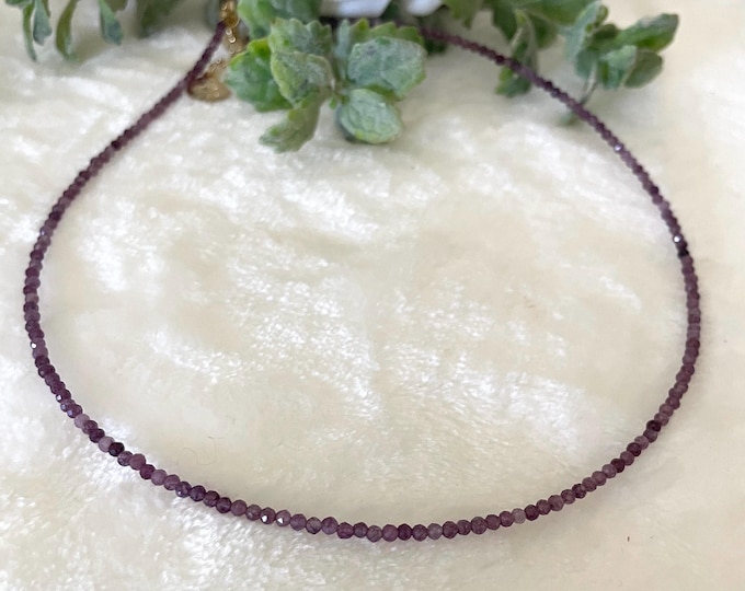 2mm Tiny Faceted Amethyst Necklace, Dainty Purple Gemstone Choker, Natural Amethyst Bead Necklace, Tiny Faceted Purple Gemstone Beads