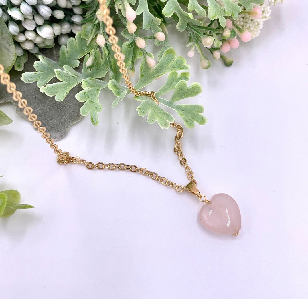 Buy Rose Quartz Heart Pendant Necklace: Gold Plated Chain