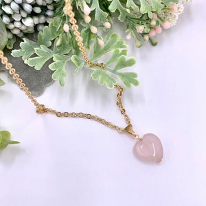 Rose Quartz Heart Pendant Necklace: Gold Plated Chain, Mindfulness Gift