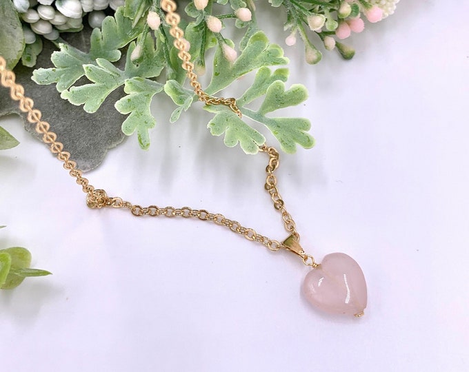 Rose Quartz heart necklace, Rose quartz heart pendant, angel aura quartz necklace, mindfulness gift, bride gift from mom, birthstone jewelry