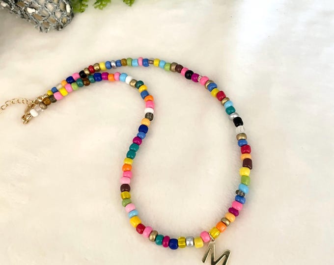 Custom beaded necklace, Initial custom letter, Dainty initial necklace, Tiny letter necklace, Seed bead choker, Letter choker for women