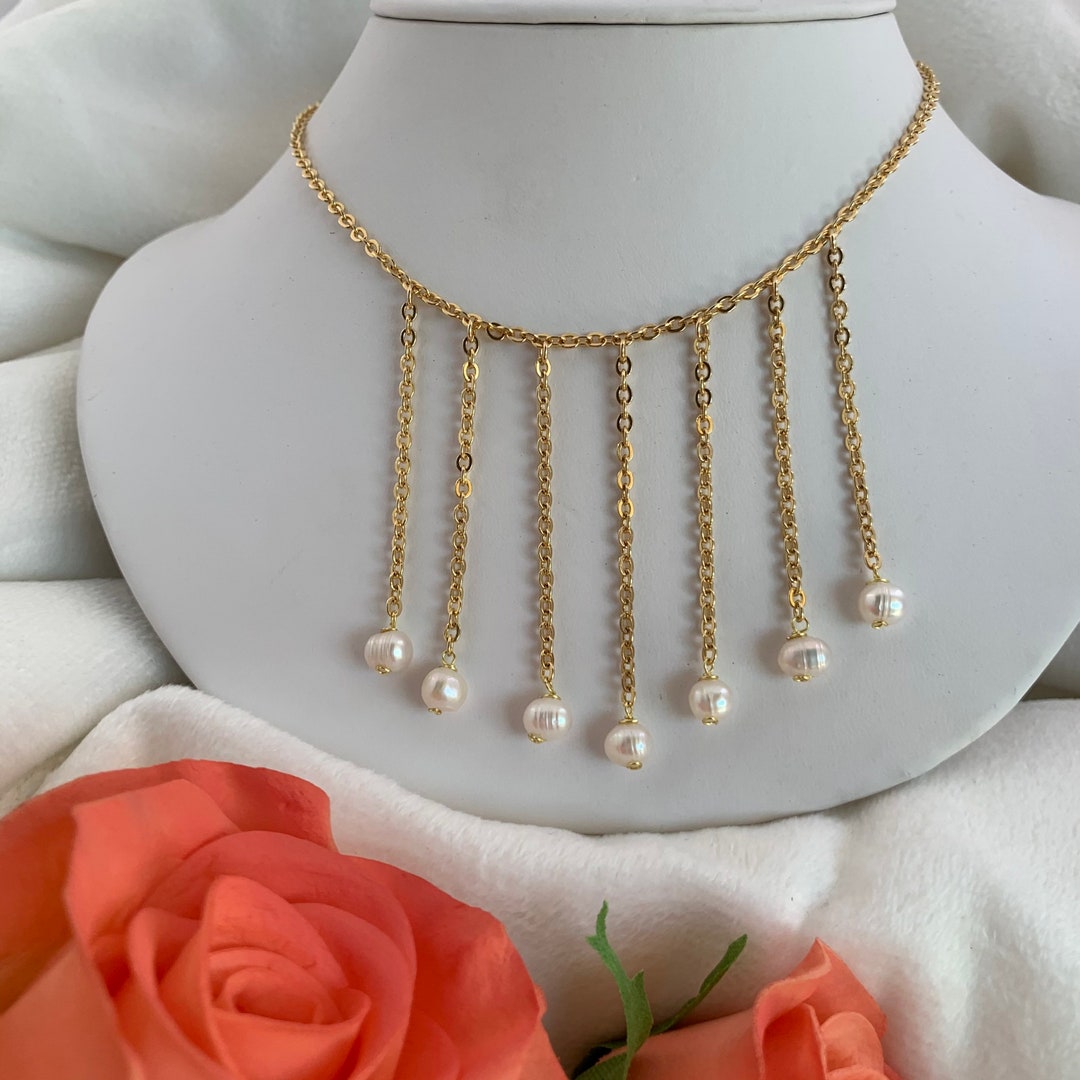 Freshwater Pearl Waterfall Necklace: 18K Gold Plated Cascade