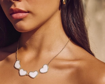 Chunky White Enamel Heart Necklace: 18K Gold Plated Chain