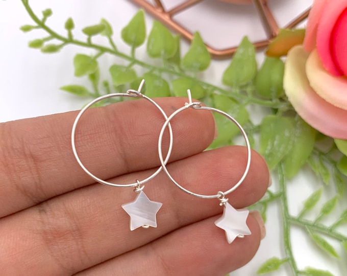 Star hoops, Hoop earrings with star, Silver plated hoop earrings, thin hoop earrings silver, dainty hoop earrings, hoop earrings with charm.