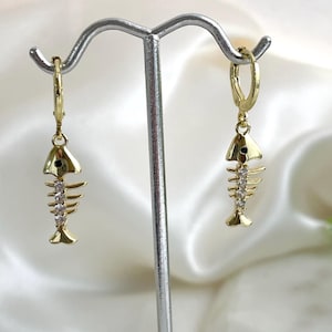 Fish Hoop Earrings: 18K Gold Plated Dangle Charms