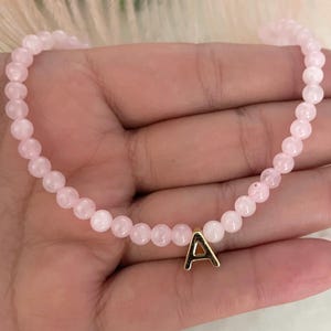 Rose Quartz Necklace, Birthstone Gem with Initial Necklace, Personalized Initial Birthstone Necklace, Initial Necklace With Stones