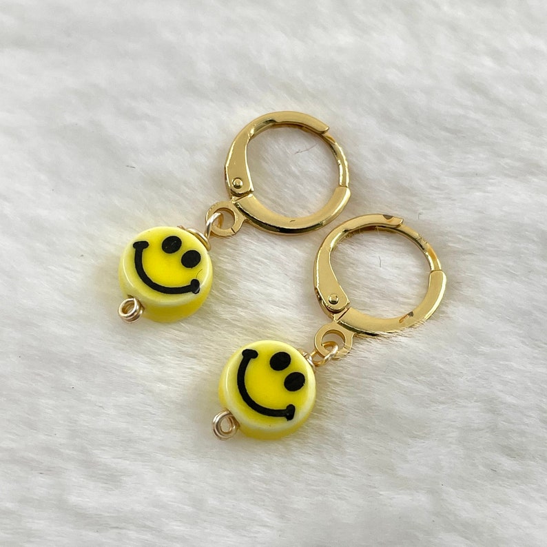 Smiley Face Earrings Happy Face Earrings Tiny Gold Hoops | Etsy