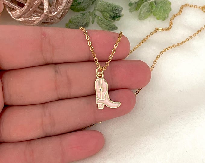 Dainty Cowboy Boot Necklace, Pink Boot Necklace, Rodeo Jewelry, Western Necklace, Boot Pendant, Southwest Necklace, Coastal Cowgirl