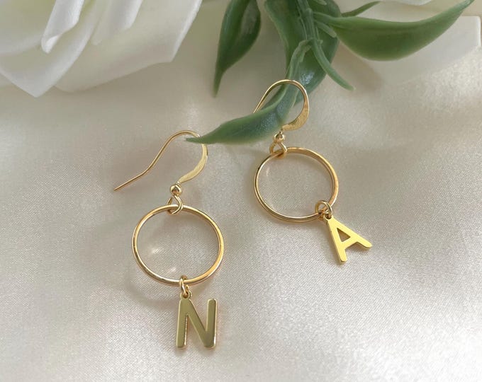Initial earring, letter earrings, dangling initial earrings, custom hoop earrings, personalized monogram initials earrings, hanging earrings