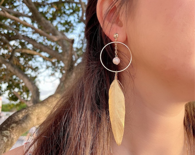 Long feather earrings, natural feather earrings, large hoop earrings, western bridal feather earrings, long stud earrings, big hoop earrings