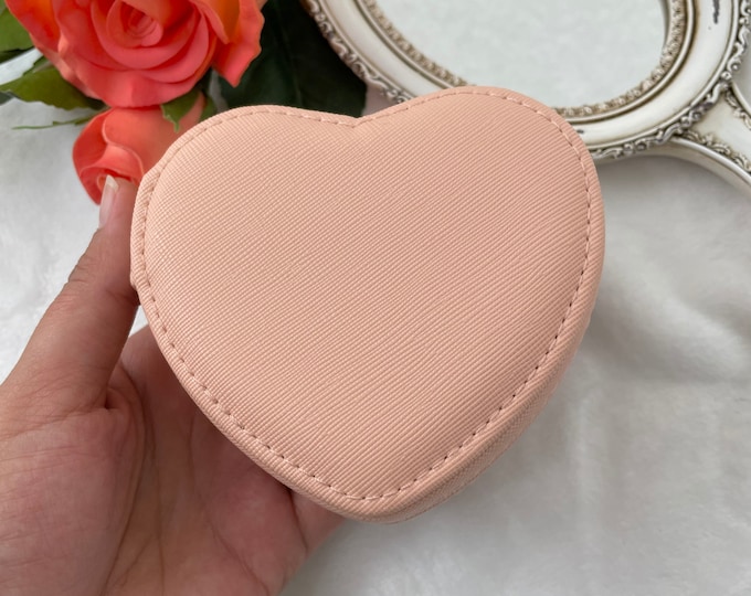Peach Heart Travel Jewelry Box: PU Leather Organizer