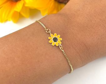 Bracelet tournesol pour femme, bracelet fleur de naissance, bracelet fleur, bracelet délicat or, bracelet breloque tournesol, bracelet fleur doré