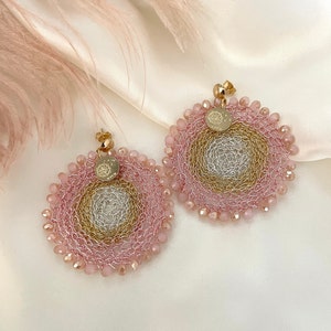 Handmade Wire Crochet Earrings: Rose Gold Czech Crystal Boho Jewelry