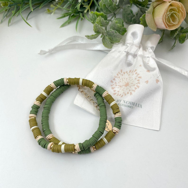 Heishi Bead Necklace Women, Polymer Clay Necklace, Polymer Bead Necklace, Vinyl Heishi Beads, Green Polymer Necklace, Simple Beaded Necklace image 6