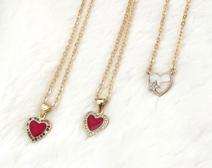 Dainty Heart Necklace, Tiny heart charm, Tiny heart necklace, Small heart necklace, Rainbow heart necklace, heart charm, minimalist necklace