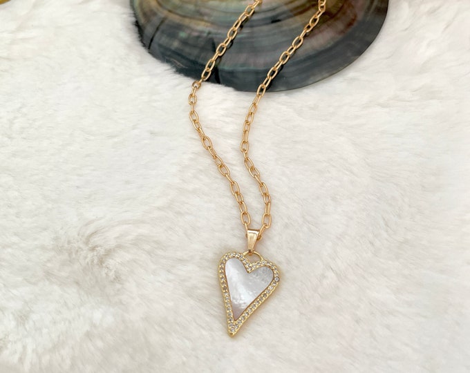 Dainty Heart Necklace, Pearl Heart necklace, gold plated heart necklace, gold short necklace, will you be my bridesmaid gift, gift for her