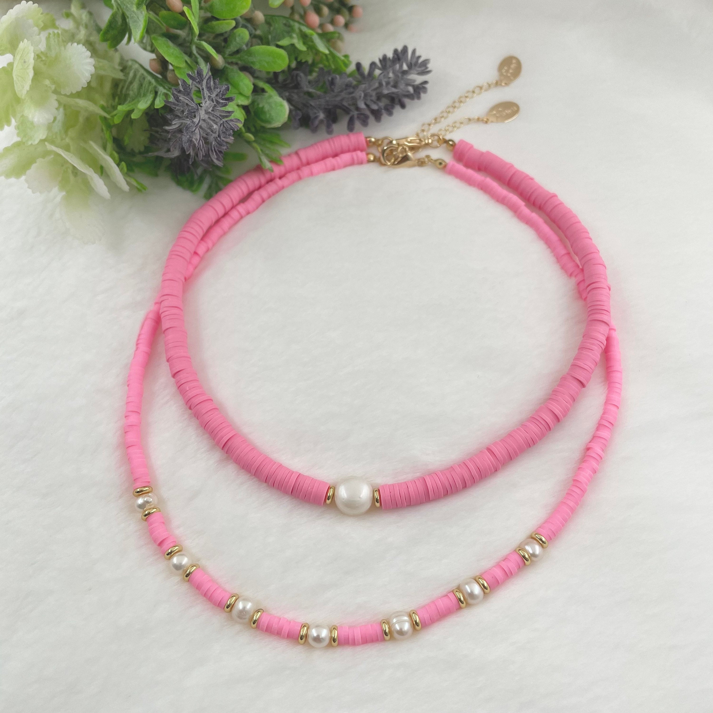 Baby Pink Candy Necklace Beads, Pink Heishi Beads for Jewelry