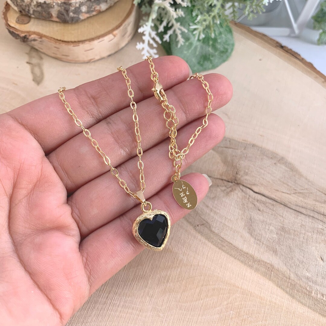 Black Heart Necklace, Tiny Heart Necklace, Black Heart Charm, Valentines Necklace, Little Heart