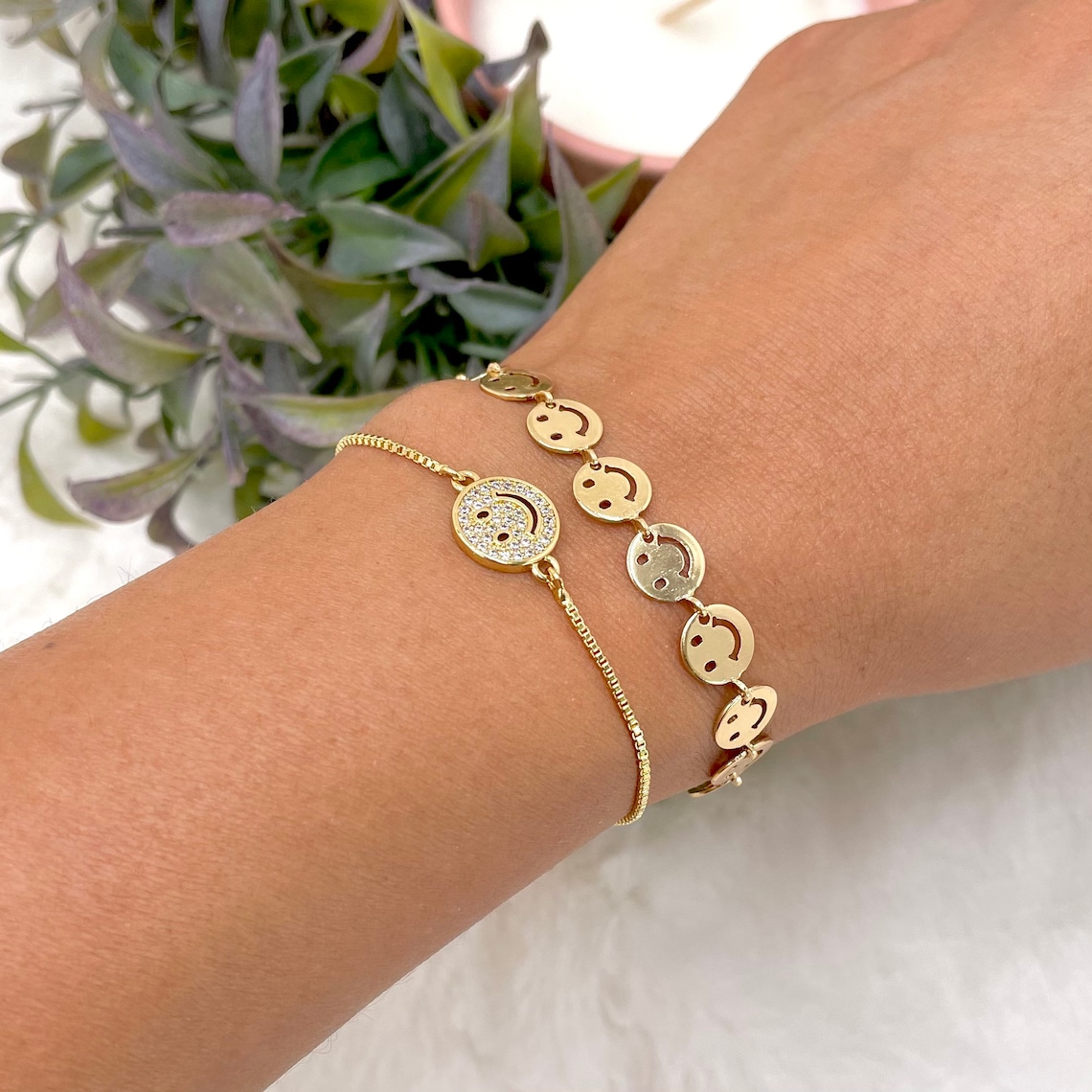 Smiley face bracelet Happy Face Emoji Bracelet simple gold Etsy