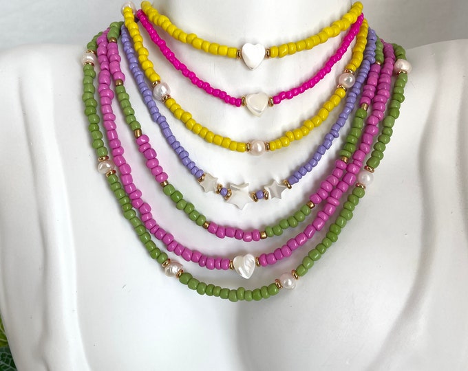 Dainty seed bead choker, seed bead pearl necklace, seed bead choker, cute choker, freshwater pearl  necklace, Custom Choker, multiple colors