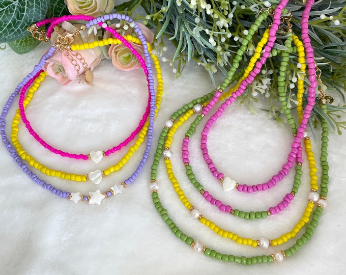 Dainty Seed Bead Choker: Freshwater Pearl Necklace, Mother of Pearl