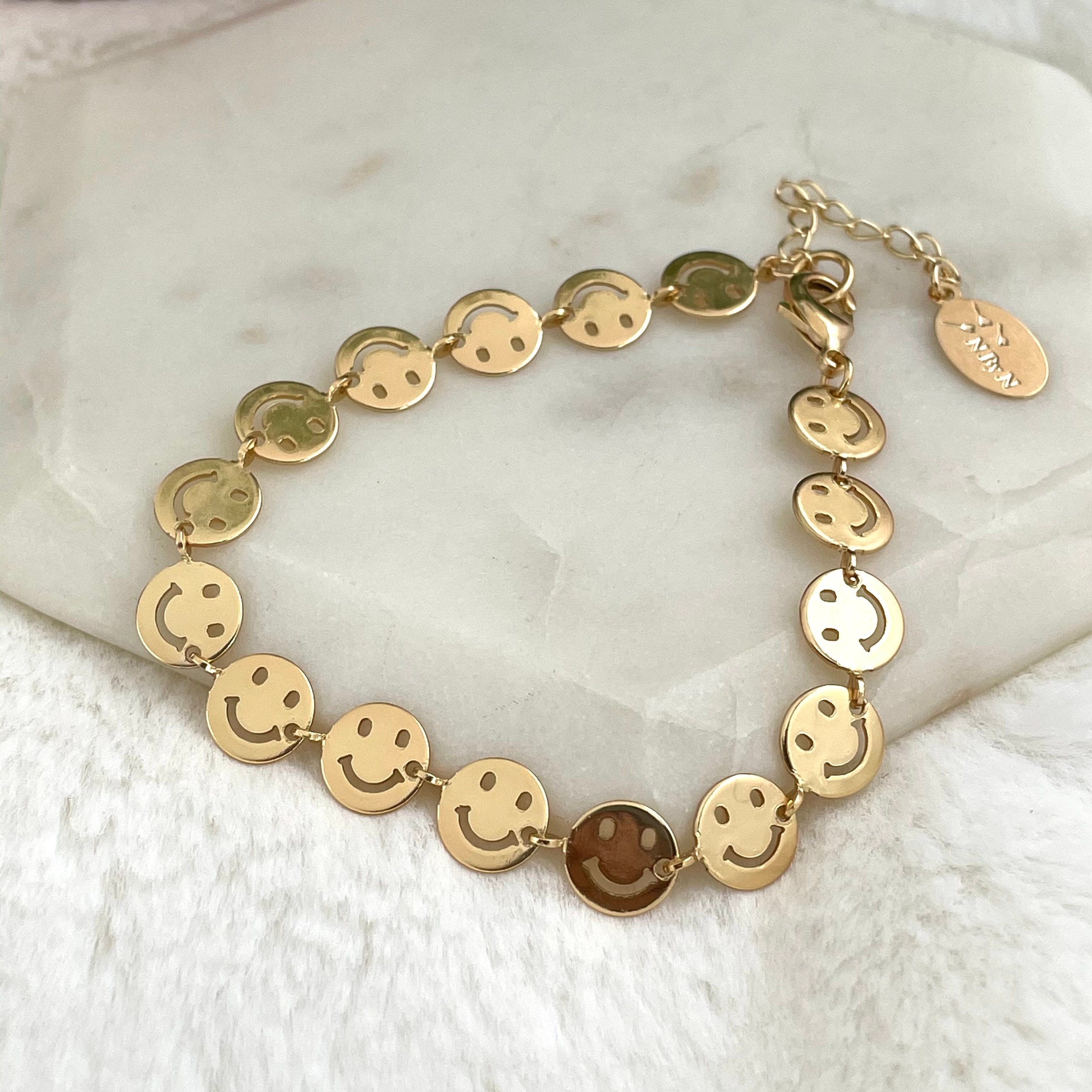 Smiley face bracelet, Happy Face Emoji Bracelet, simple gold bracelet