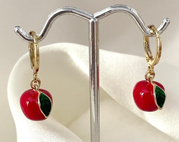 Apple Earrings Hoop, Apple Earrings, Earrings Dangle Fruit, Fruit Huggie Hoop Earrings, Teacher Hoop Earrings, Dangle Apple Earrings