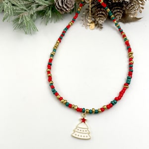 Christmas necklace Seed bead necklace Santa Claus necklace image 7