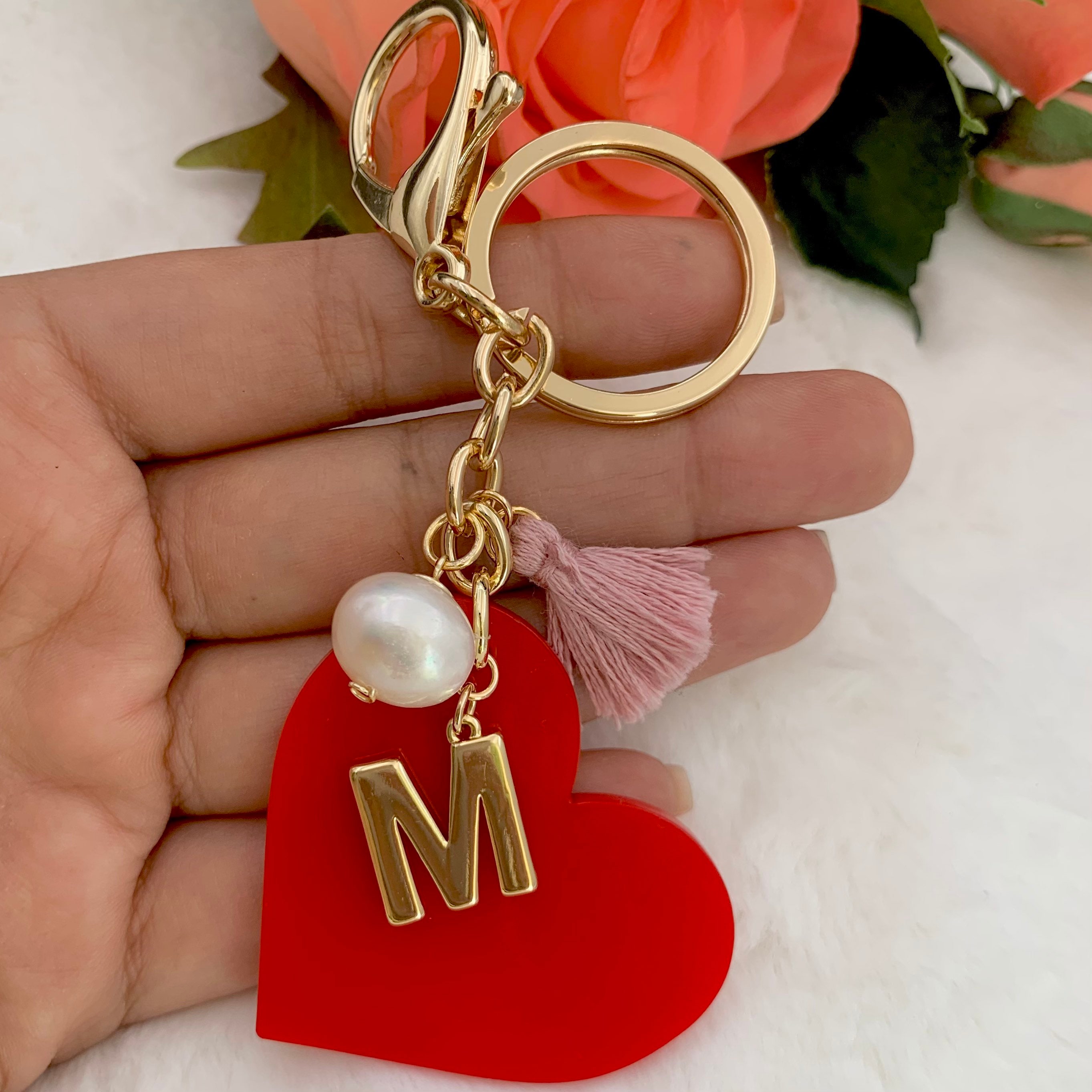 small gift keychain present Initial acrylic keyring with tassel