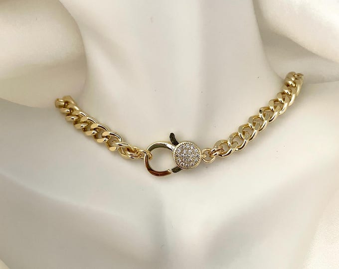 Cuban choker, Gold plated choker chain, cuban link chain necklace, Gold Chunky Chain Necklace, elegant choker, gold choker necklace