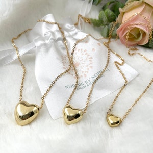 Gold puffy heart necklace, puffy gold heart, tiny gold heart necklace, dainty heart necklace, big heart charm, small heart necklace