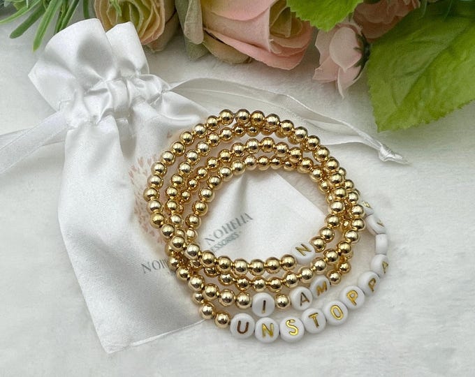 Custom Name Bracelet: Gold Beaded Initial Bracelet