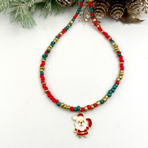 Christmas necklace Seed bead necklace Santa Claus necklace image 5