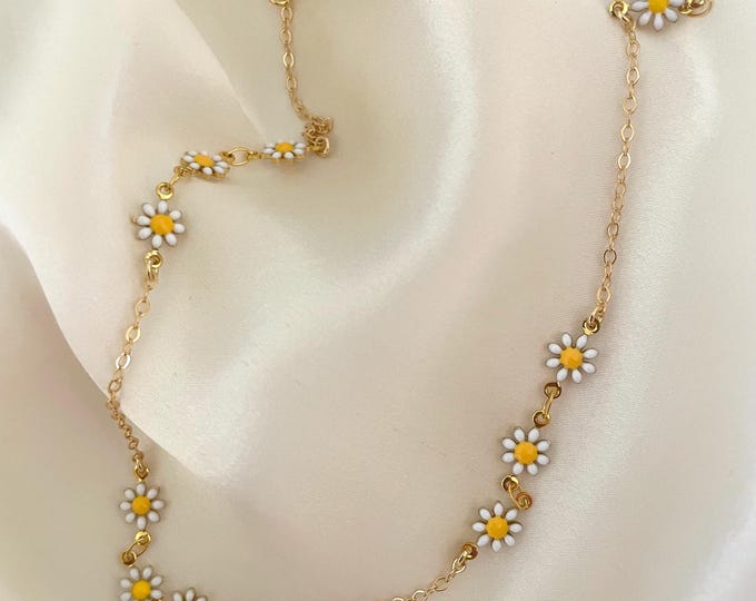 Dainty Sunflower Necklace: Flower Girl Necklace, 18K Gold Plated Enamel Charm