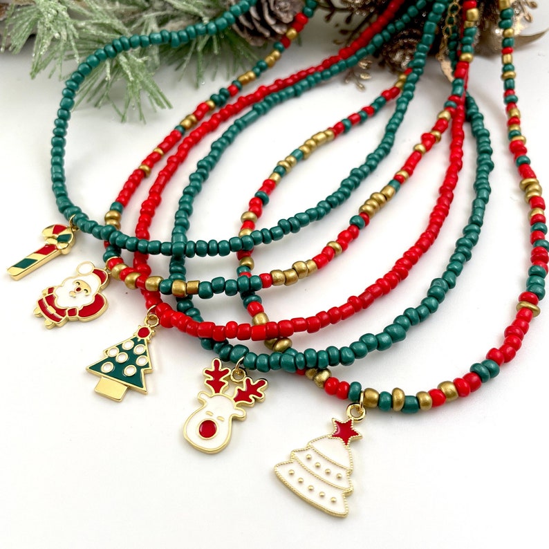 Christmas necklace Seed bead necklace Santa Claus necklace image 1